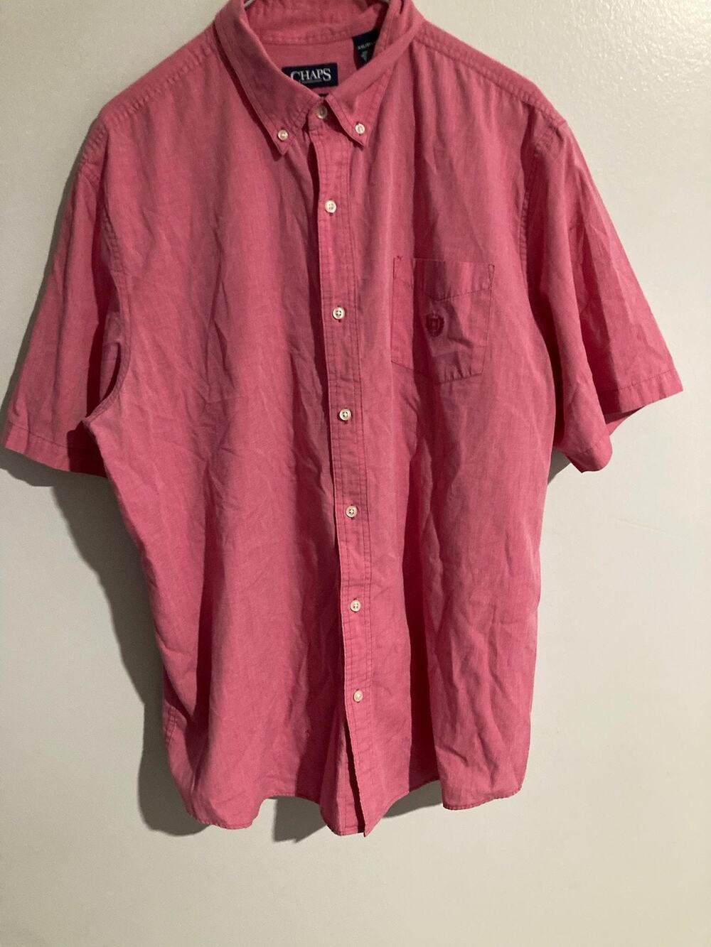 Chaps Shirt Mens 2XL Pink Short Sleeve Button-Up Pocket Embroidered Relaxed Fit